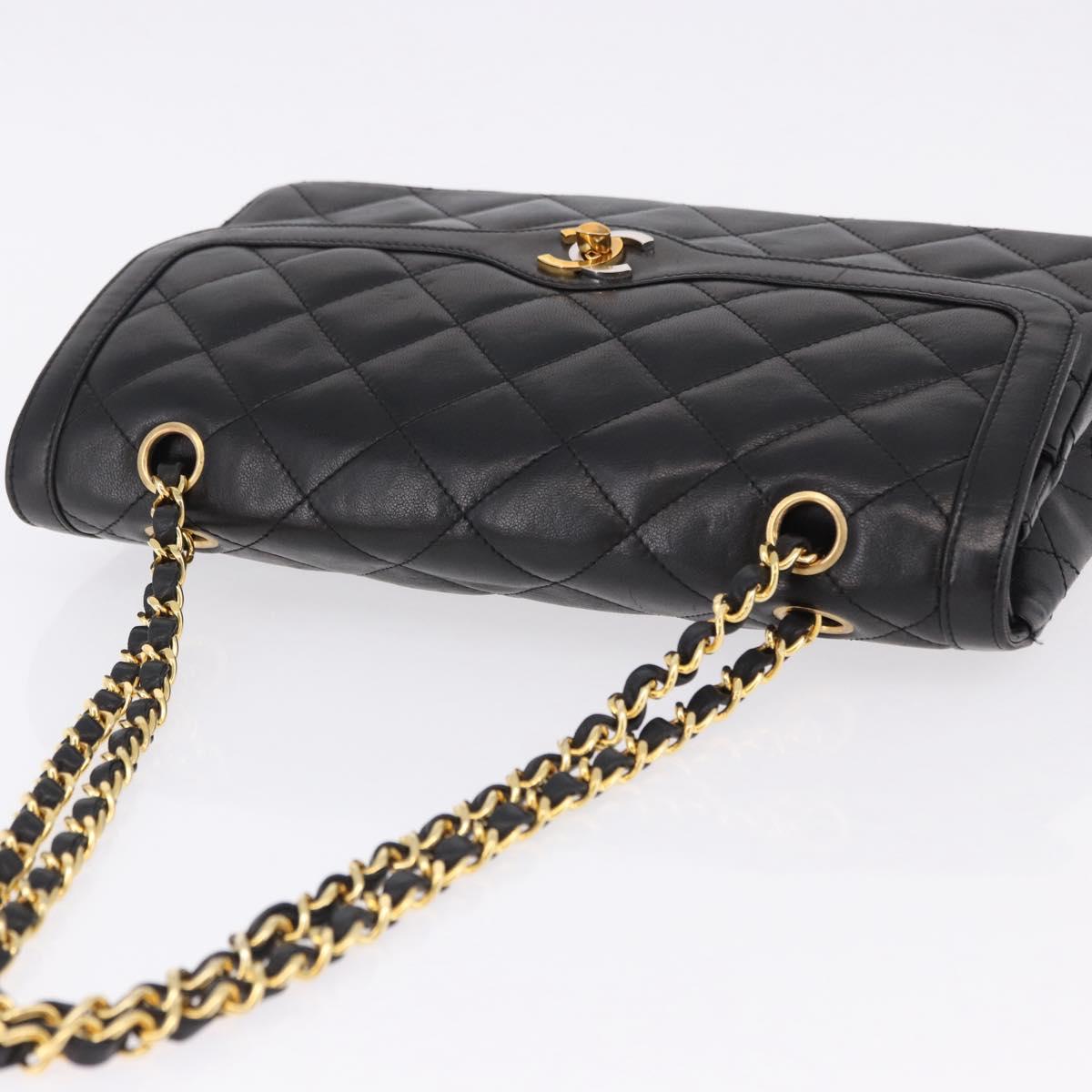 CHANEL Matelasse 28 Chain Hand Bag Lamb Skin Paris Limited Black Auth yk20684SAM