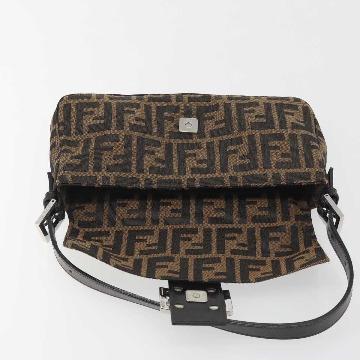 FENDI Zucca Canvas Mamma Baguette Shoulder Bag Brown Silver Auth yk20686SAM