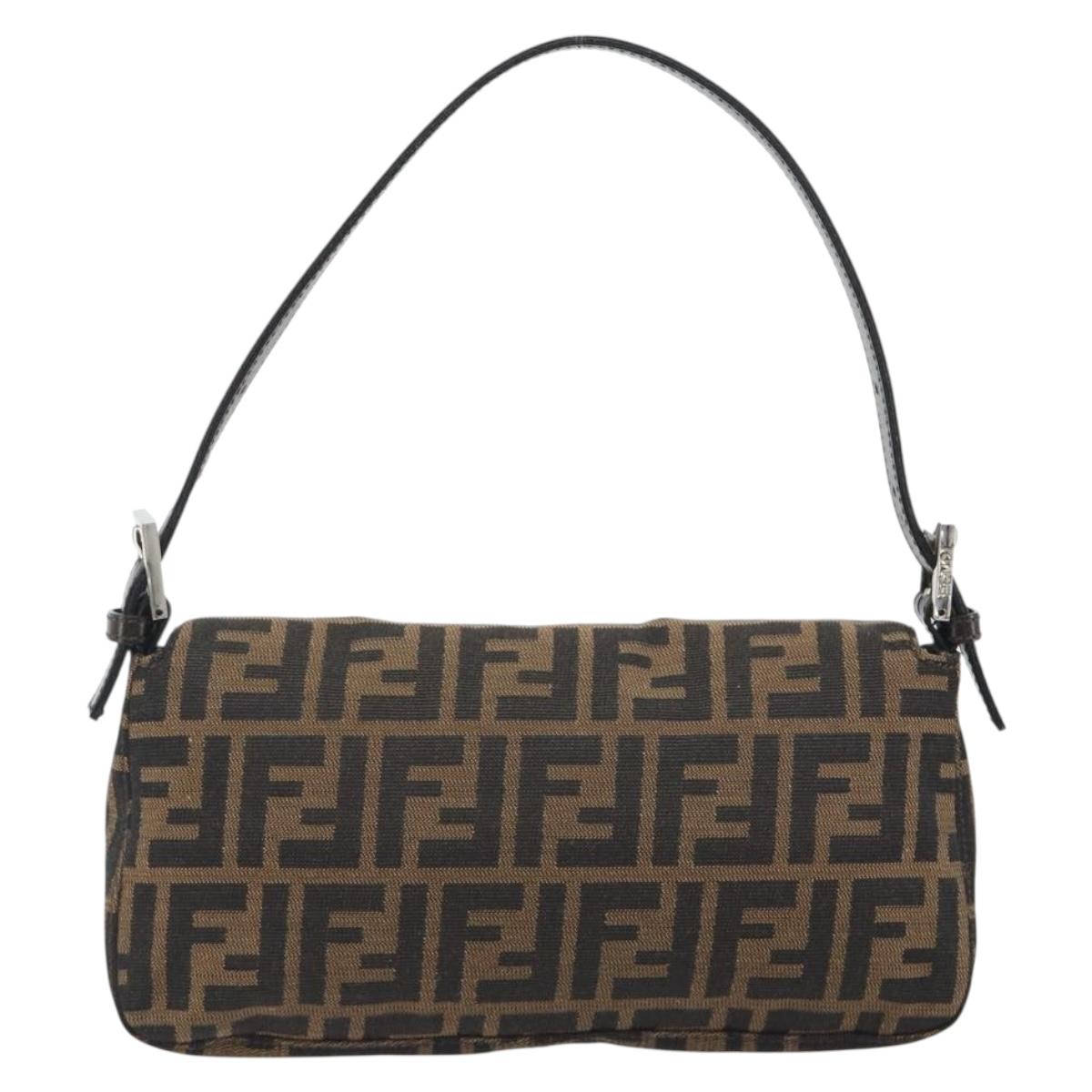 FENDI Zucca Canvas Mamma Baguette Shoulder Bag Brown Silver Auth yk20686SAM