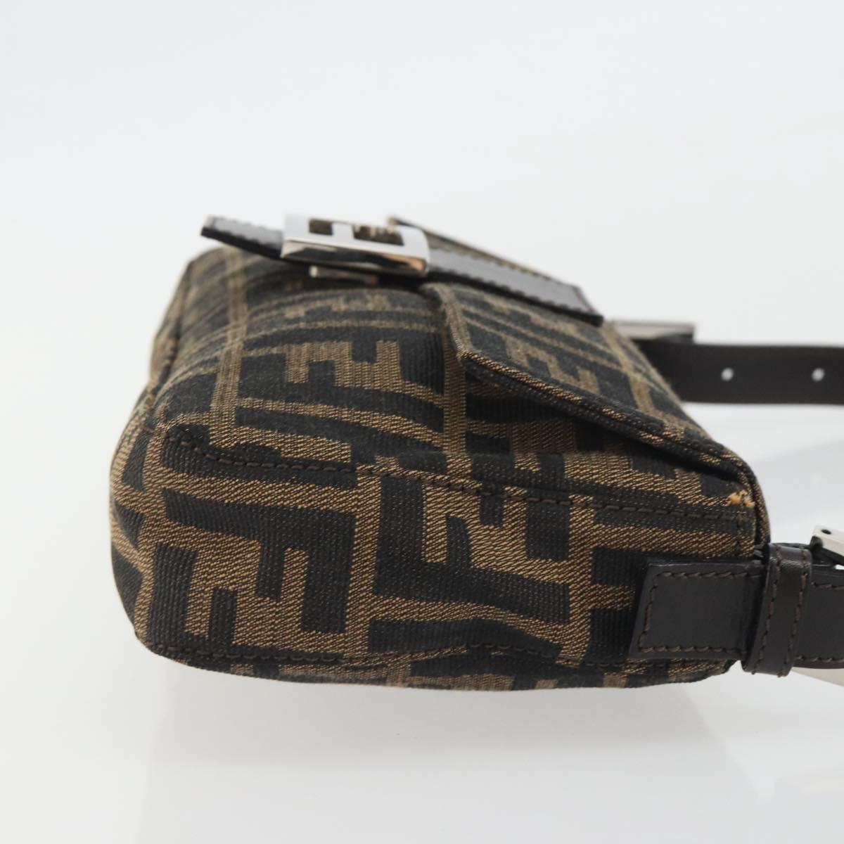 FENDI Zucca Canvas Mamma Baguette Shoulder Bag Brown Silver Auth yk20686SAM