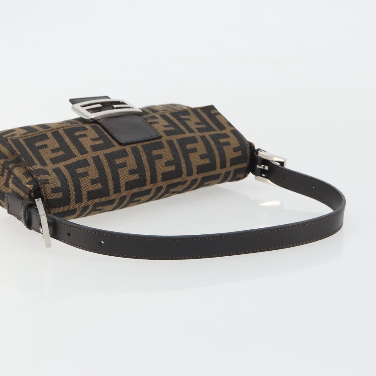 FENDI Zucca Canvas Mamma Baguette Shoulder Bag Brown Silver Auth yk20686SAM
