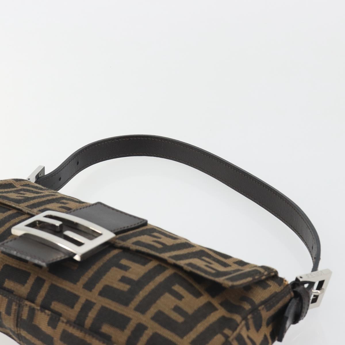 FENDI Zucca Canvas Mamma Baguette Shoulder Bag Brown Silver Auth yk20686SAM