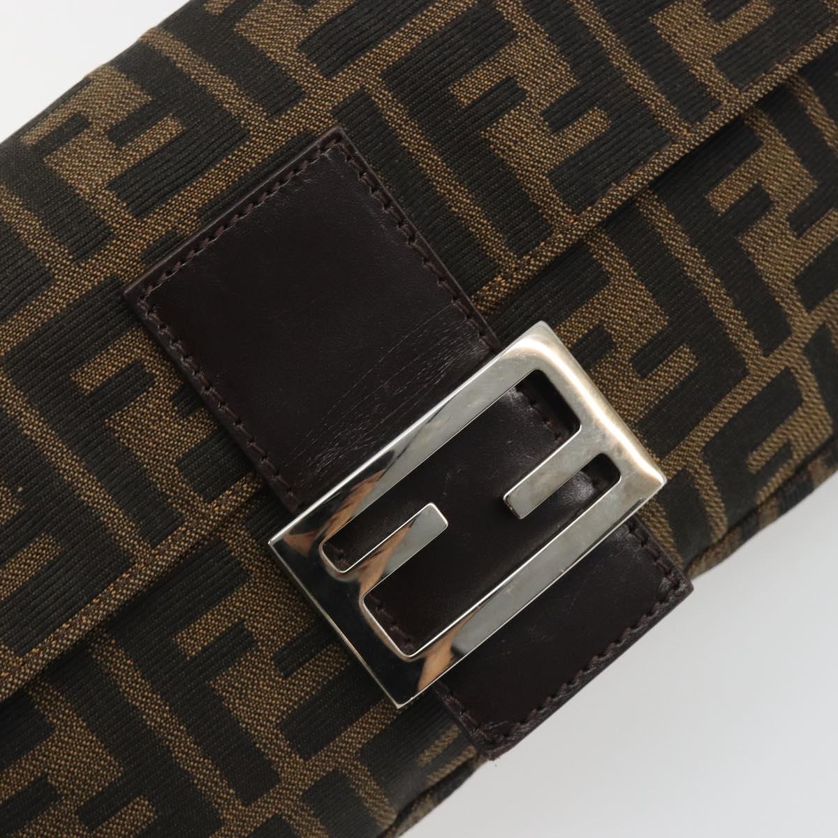 FENDI Zucca Canvas Mamma Baguette Shoulder Bag Brown Silver Auth yk20687SAM