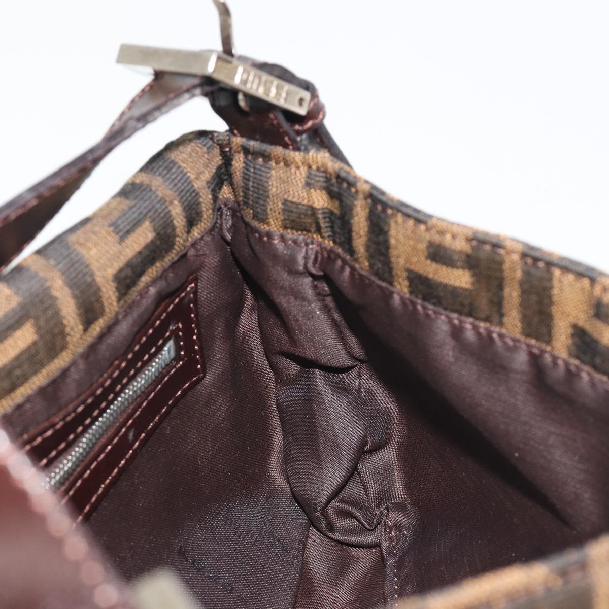 FENDI Zucca Canvas Mamma Baguette Shoulder Bag Brown Silver Auth yk20687SAM