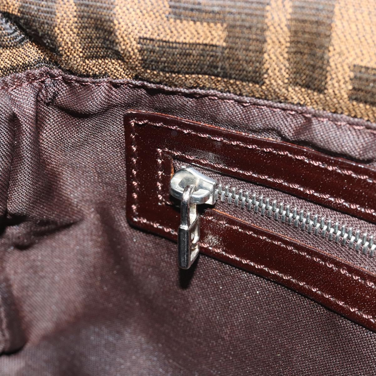 FENDI Zucca Canvas Mamma Baguette Shoulder Bag Brown Silver Auth yk20687SAM