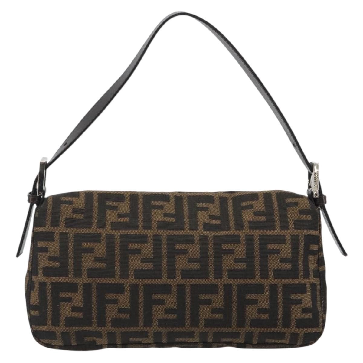 FENDI Zucca Canvas Mamma Baguette Shoulder Bag Brown Silver Auth yk20687SAM