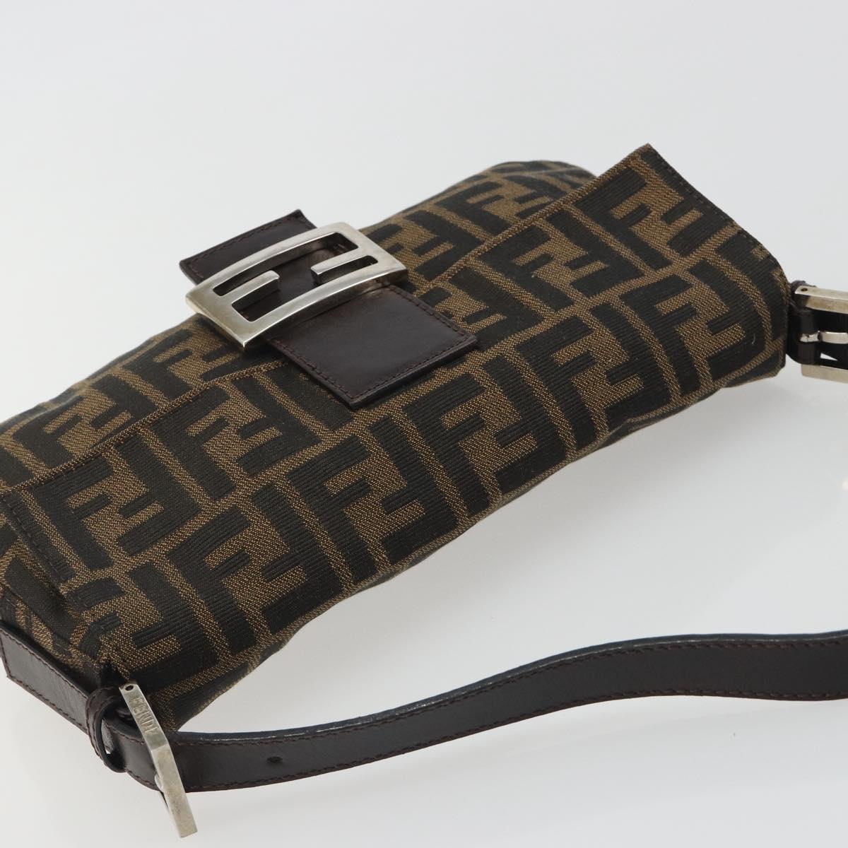 FENDI Zucca Canvas Mamma Baguette Shoulder Bag Brown Silver Auth yk20687SAM