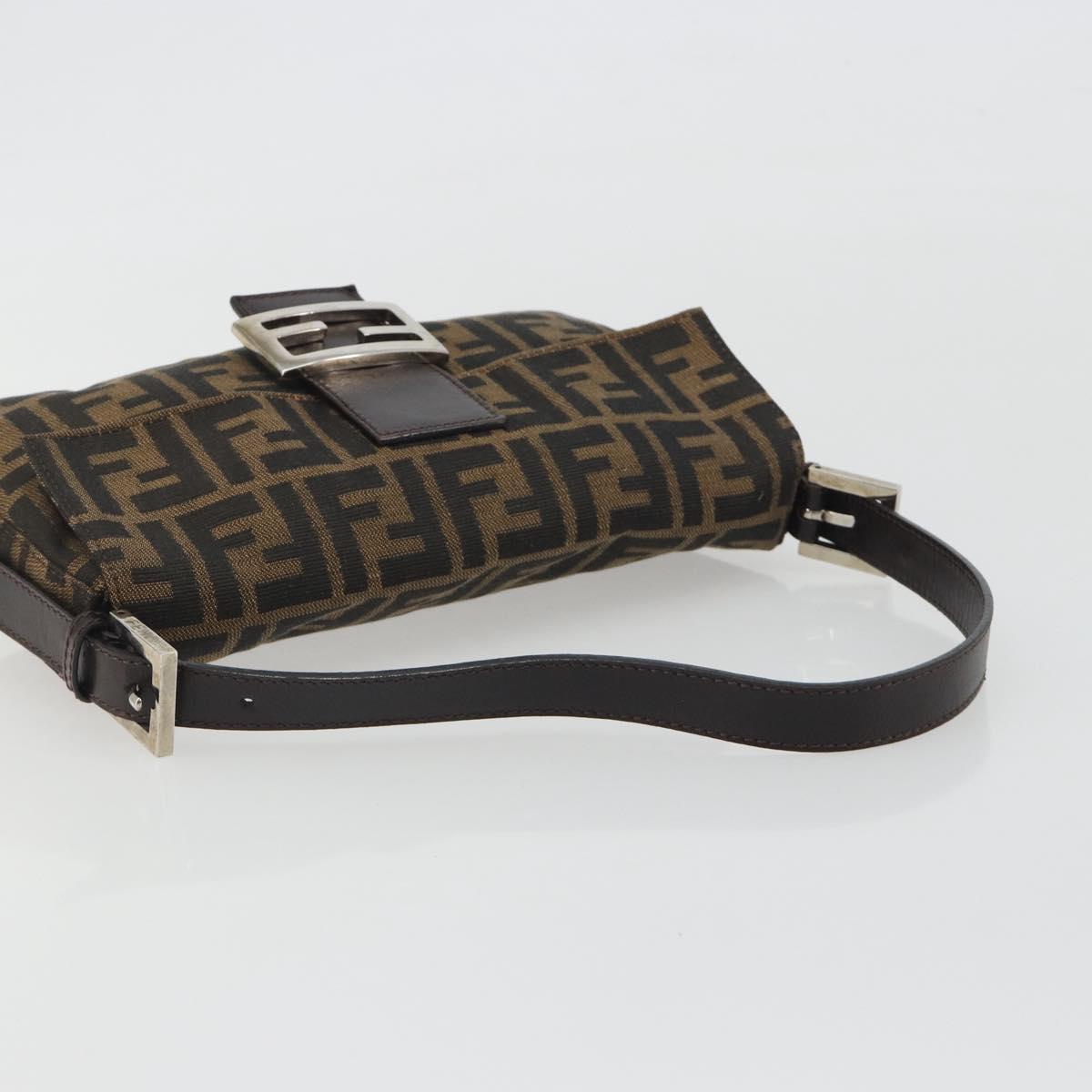 FENDI Zucca Canvas Mamma Baguette Shoulder Bag Brown Silver Auth yk20687SAM