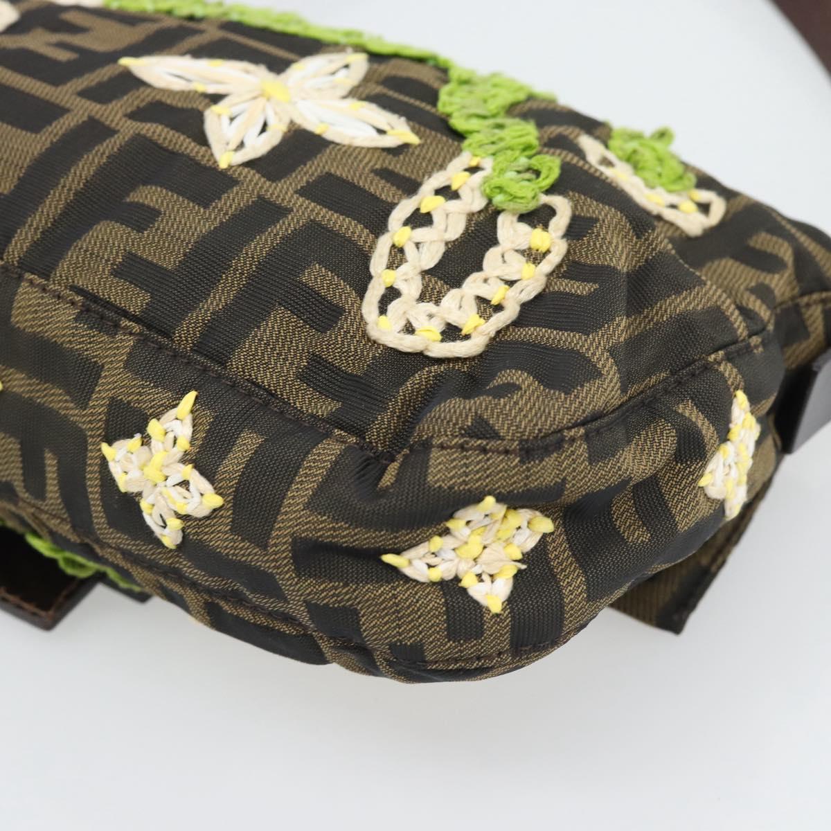 FENDI Zucca Canvas Flower Embroidery Mamma Baguette Brown Silver Auth yk20688SM