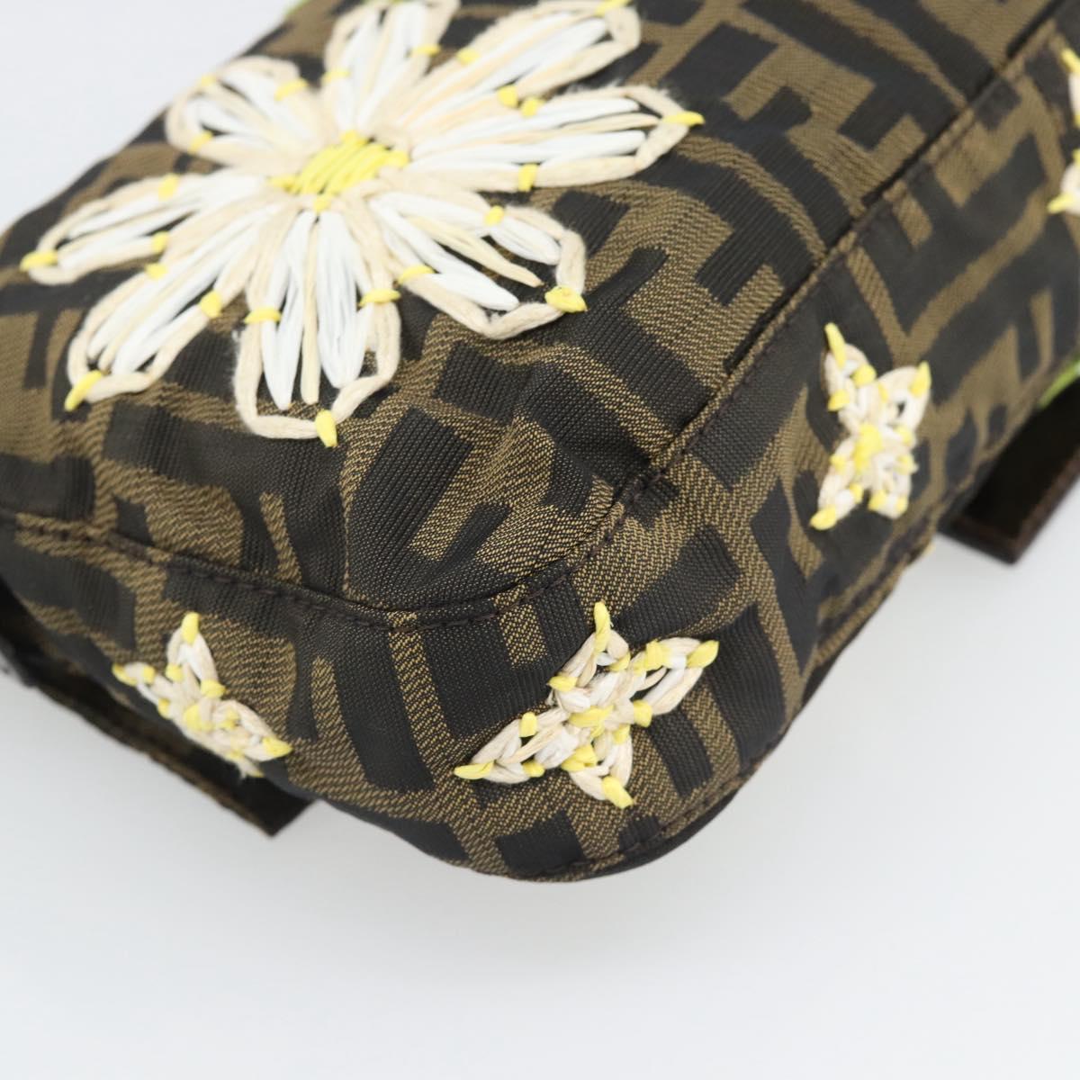 FENDI Zucca Canvas Flower Embroidery Mamma Baguette Brown Silver Auth yk20688SM