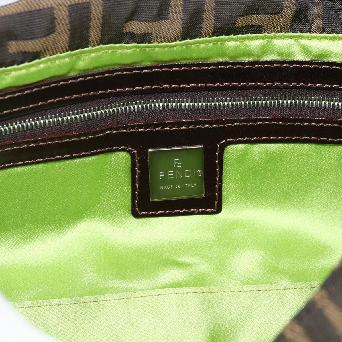 FENDI Zucca Canvas Flower Embroidery Mamma Baguette Brown Silver Auth yk20688SM