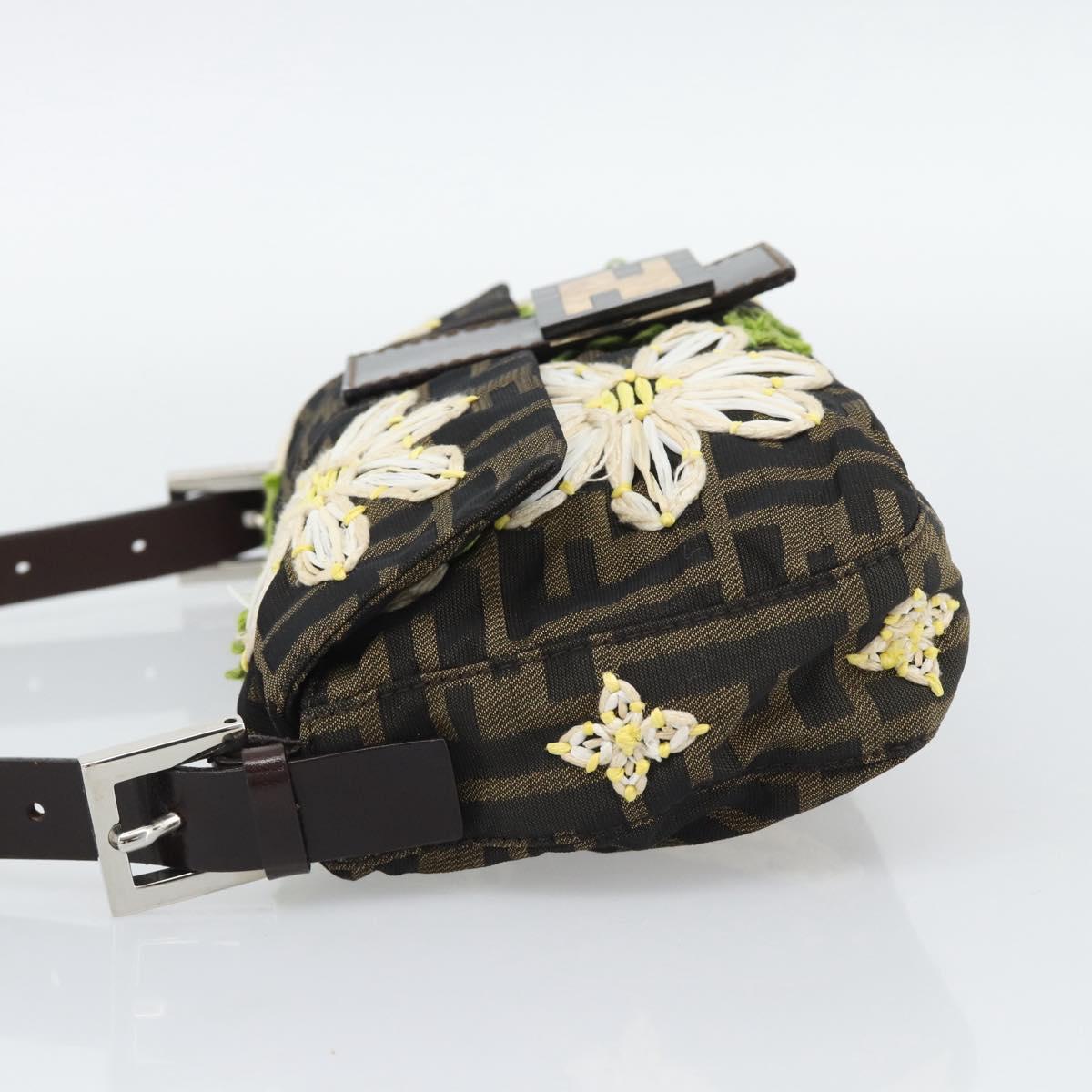FENDI Zucca Canvas Flower Embroidery Mamma Baguette Brown Silver Auth yk20688SM