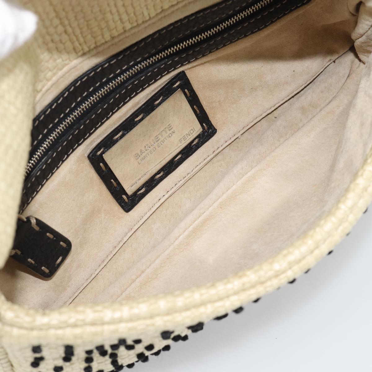 FENDI Celleria Flower Embroidery Straw Mamma Baguette 8BR101 Auth yk20689SM