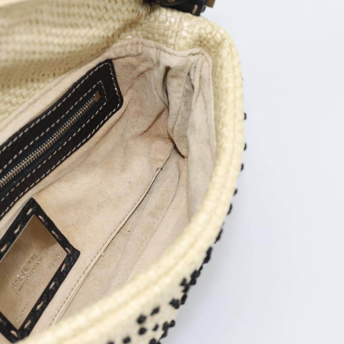 FENDI Celleria Flower Embroidery Straw Mamma Baguette 8BR101 Auth yk20689SM