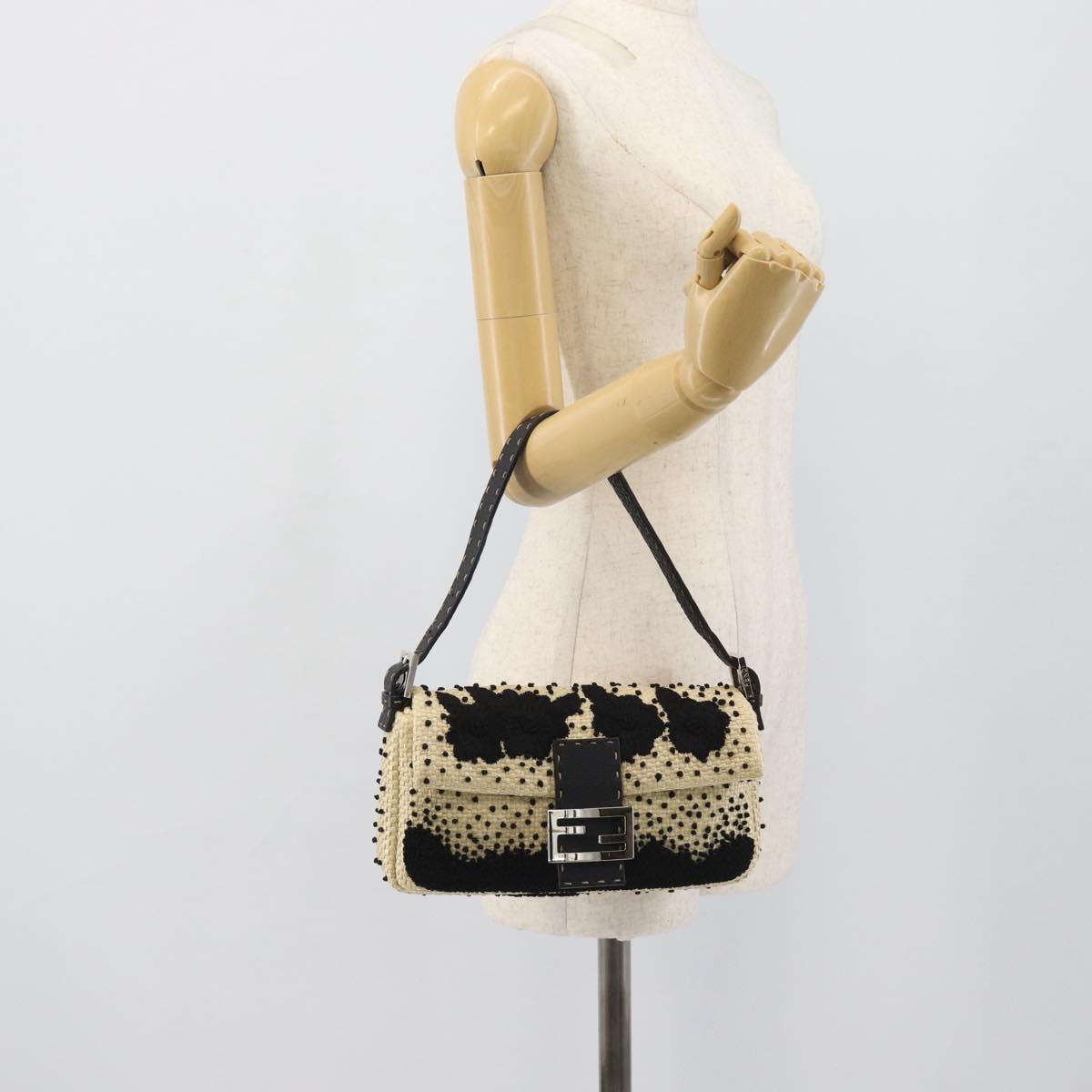 FENDI Celleria Flower Embroidery Straw Mamma Baguette 8BR101 Auth yk20689SM
