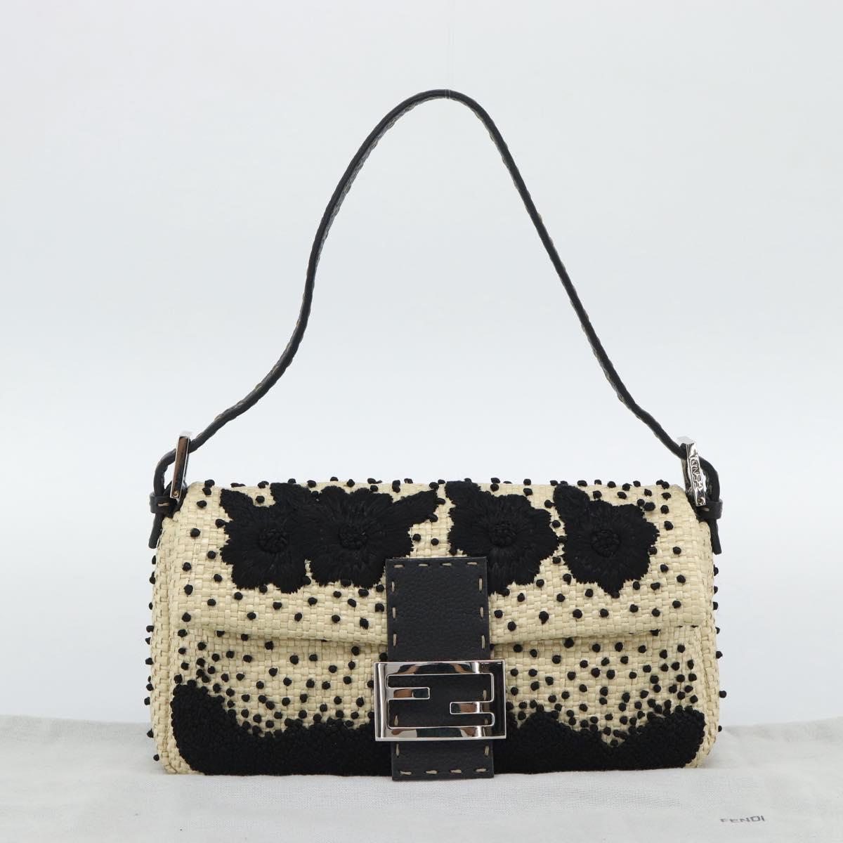 FENDI Celleria Flower Embroidery Straw Mamma Baguette 8BR101 Auth yk20689SM