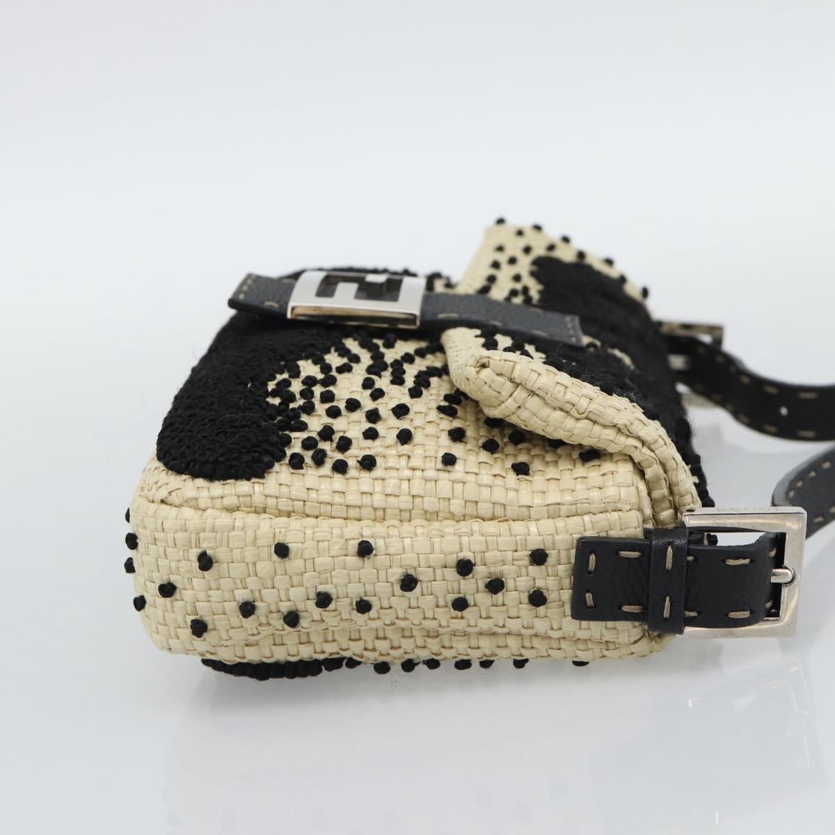 FENDI Celleria Flower Embroidery Straw Mamma Baguette 8BR101 Auth yk20689SM