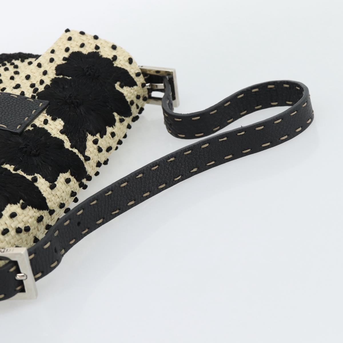 FENDI Celleria Flower Embroidery Straw Mamma Baguette 8BR101 Auth yk20689SM