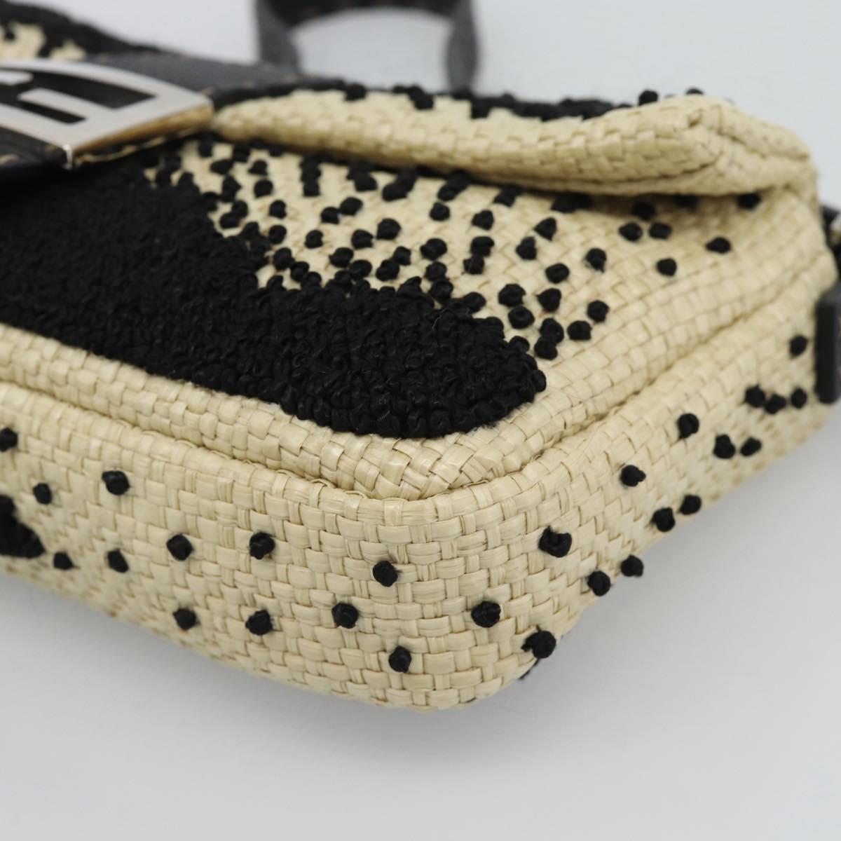FENDI Celleria Flower Embroidery Straw Mamma Baguette 8BR101 Auth yk20689SM