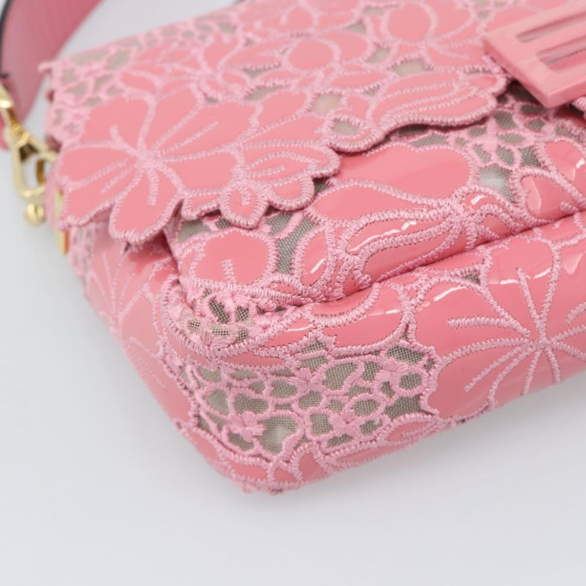 FENDI Flower Mamma Baguette Shoulder Bag Patent 2way Pink 8BR600 Auth yk20690SAM