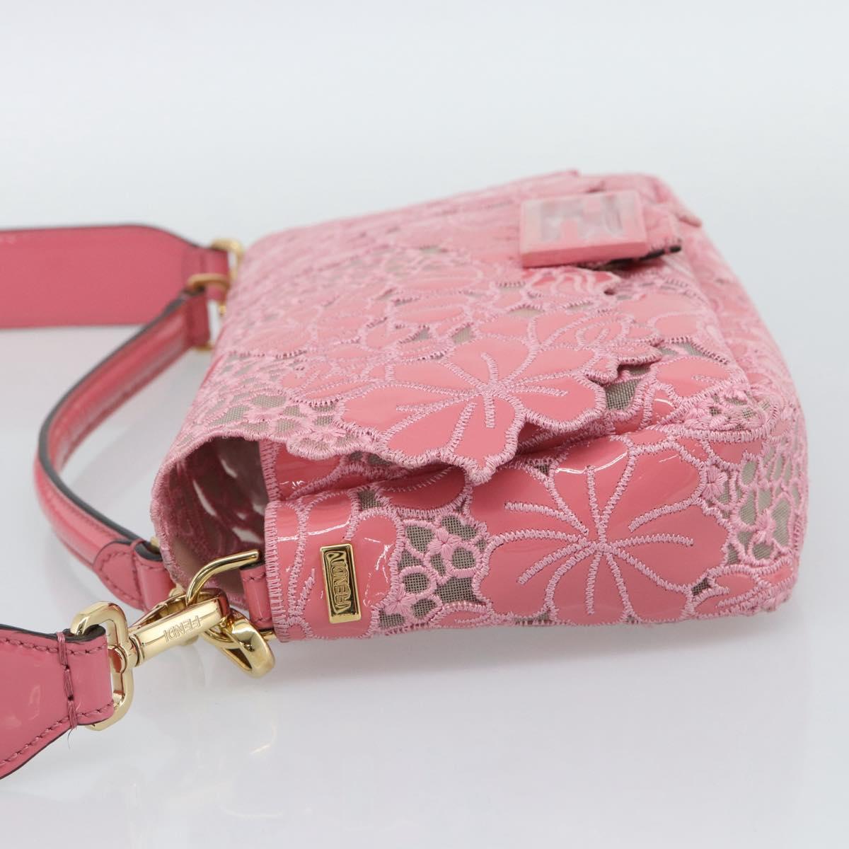 FENDI Flower Mamma Baguette Shoulder Bag Patent 2way Pink 8BR600 Auth yk20690SAM