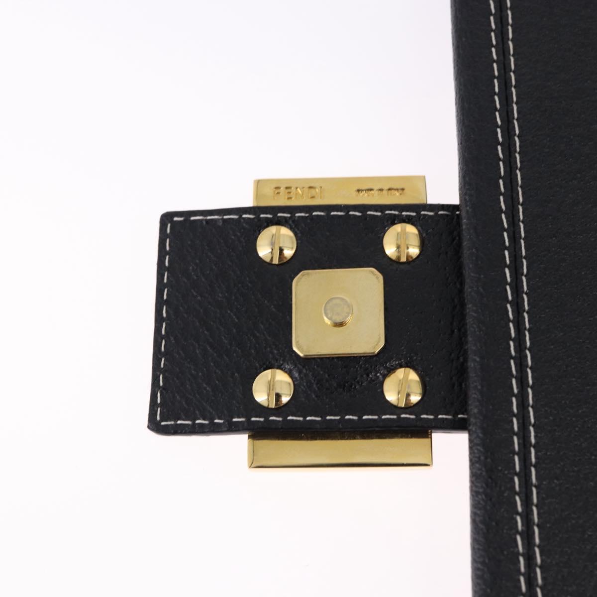 FENDI Mamma Baguette Shoulder Bag Leather Black Gold Tone Auth yk20691SAM