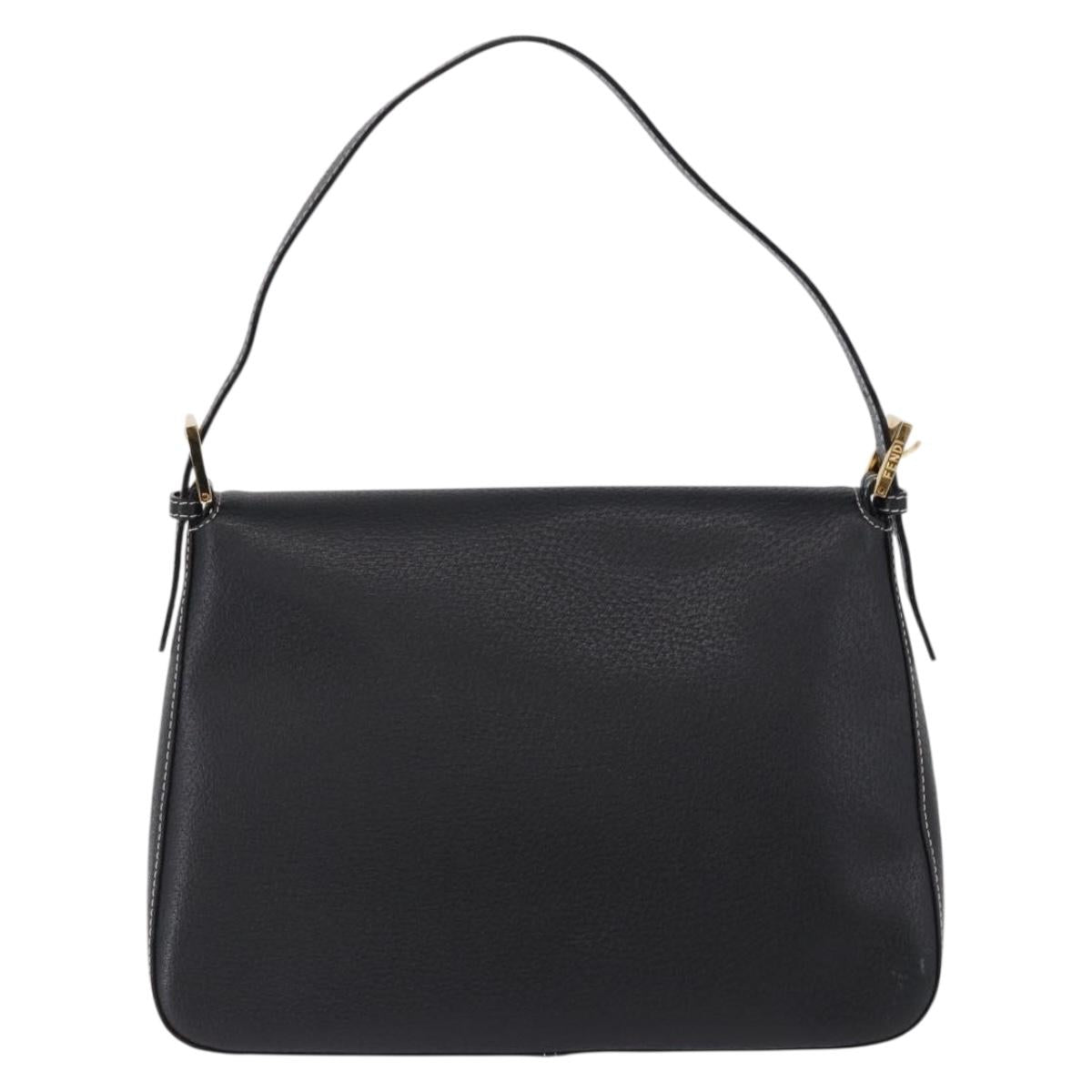 FENDI Mamma Baguette Shoulder Bag Leather Black Gold Tone Auth yk20691SAM