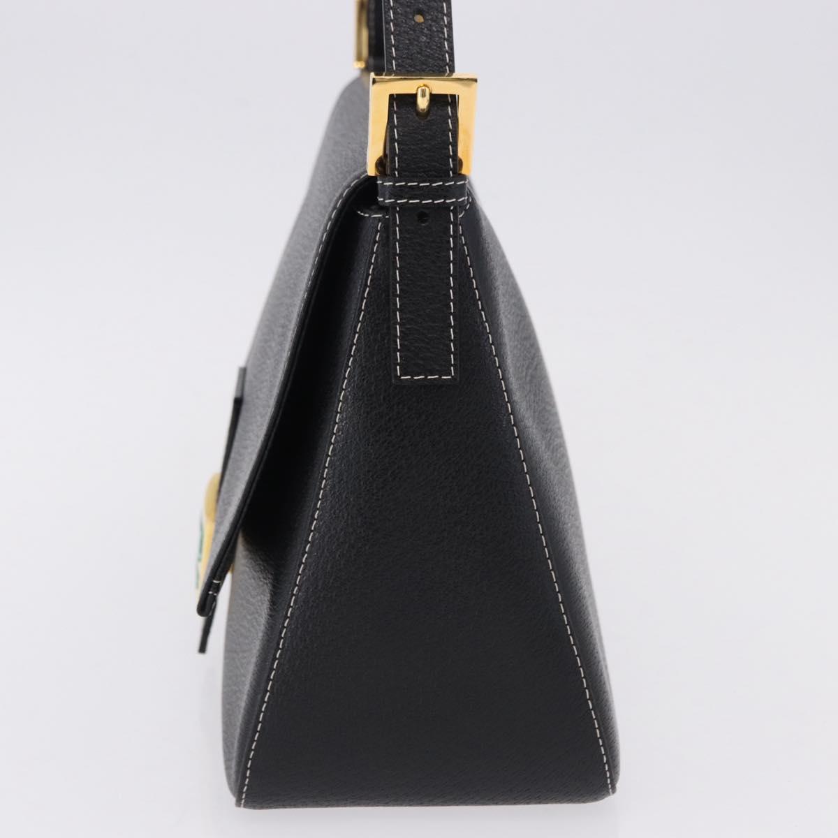 FENDI Mamma Baguette Shoulder Bag Leather Black Gold Tone Auth yk20691SAM