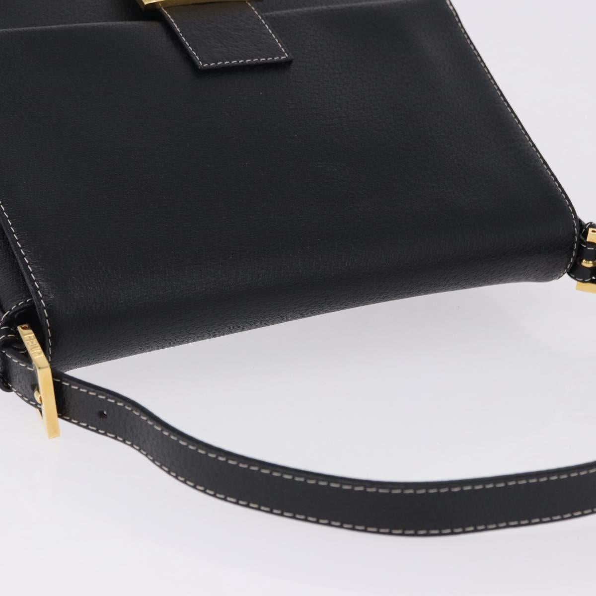 FENDI Mamma Baguette Shoulder Bag Leather Black Gold Tone Auth yk20691SAM