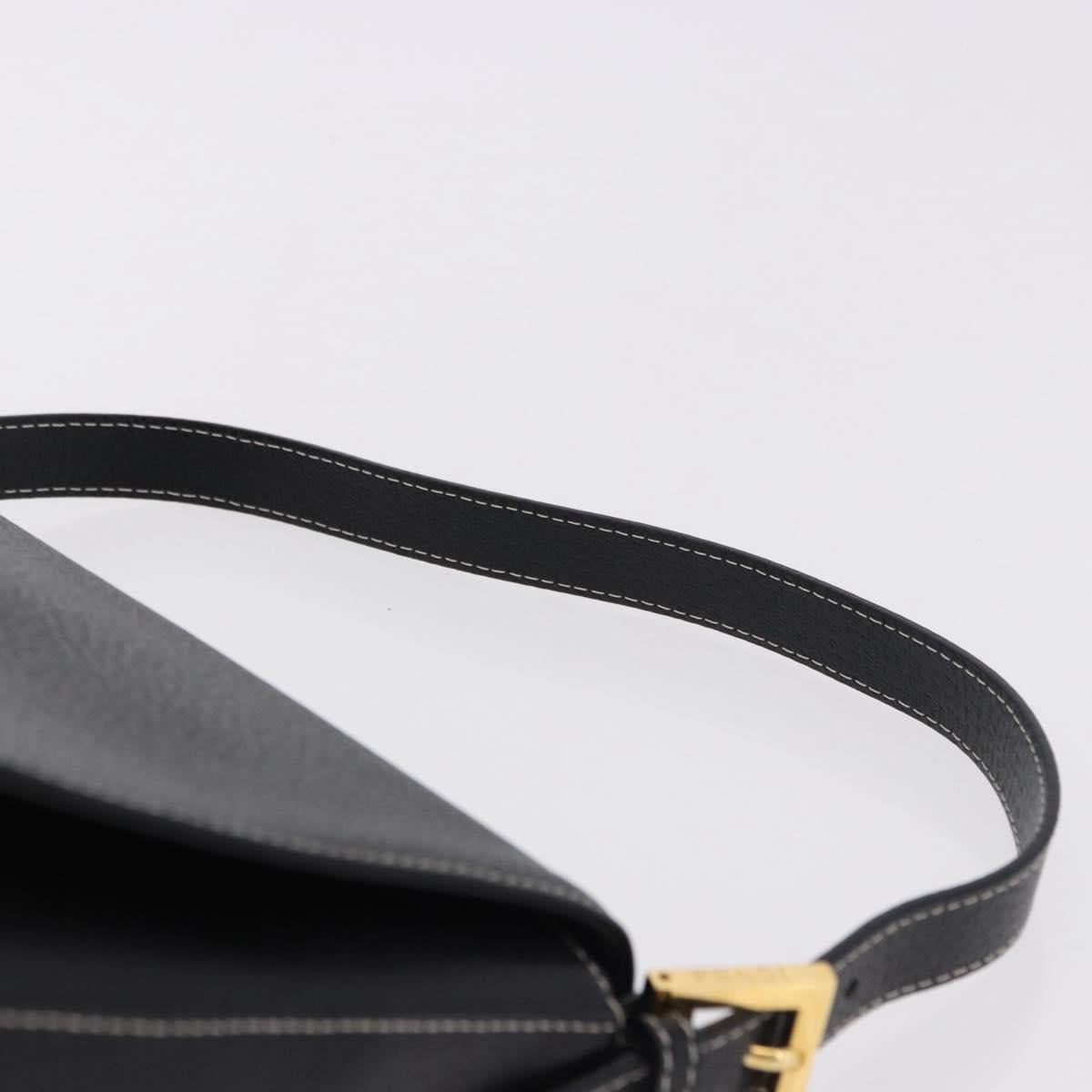 FENDI Mamma Baguette Shoulder Bag Leather Black Gold Tone Auth yk20691SAM