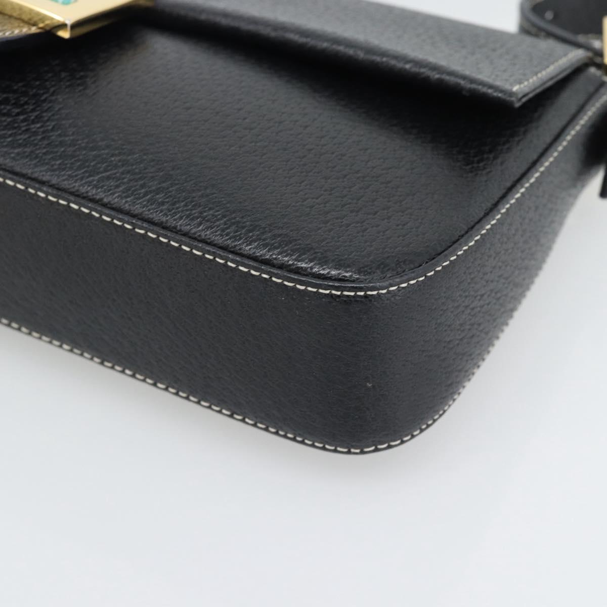FENDI Mamma Baguette Shoulder Bag Leather Black Gold Tone Auth yk20692SM