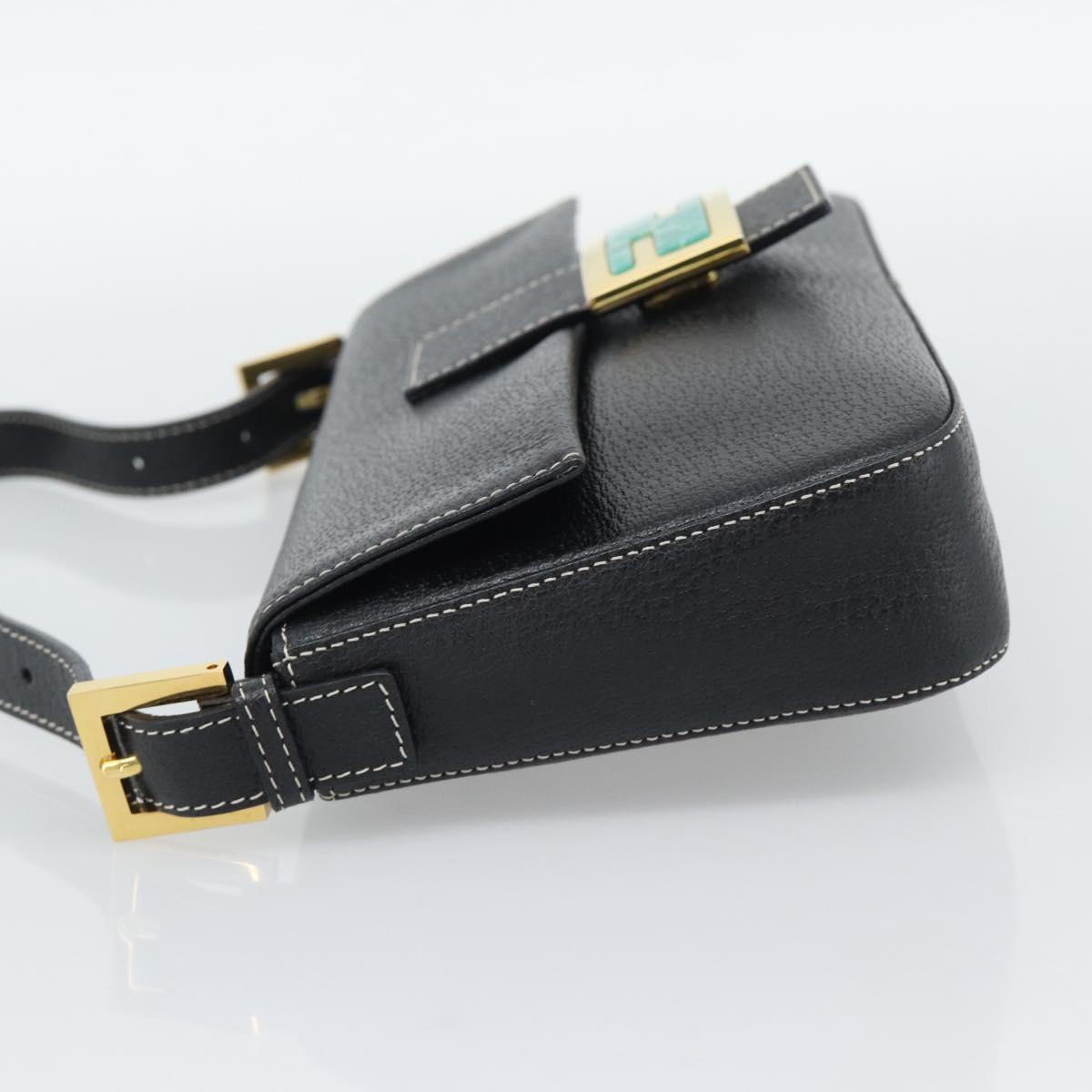 FENDI Mamma Baguette Shoulder Bag Leather Black Gold Tone Auth yk20692SM
