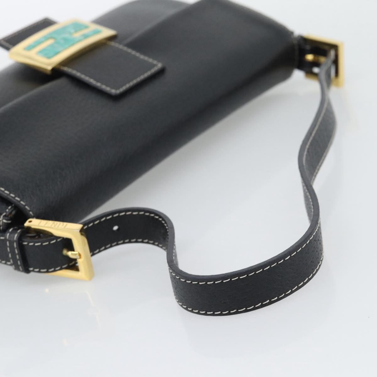 FENDI Mamma Baguette Shoulder Bag Leather Black Gold Tone Auth yk20692SM