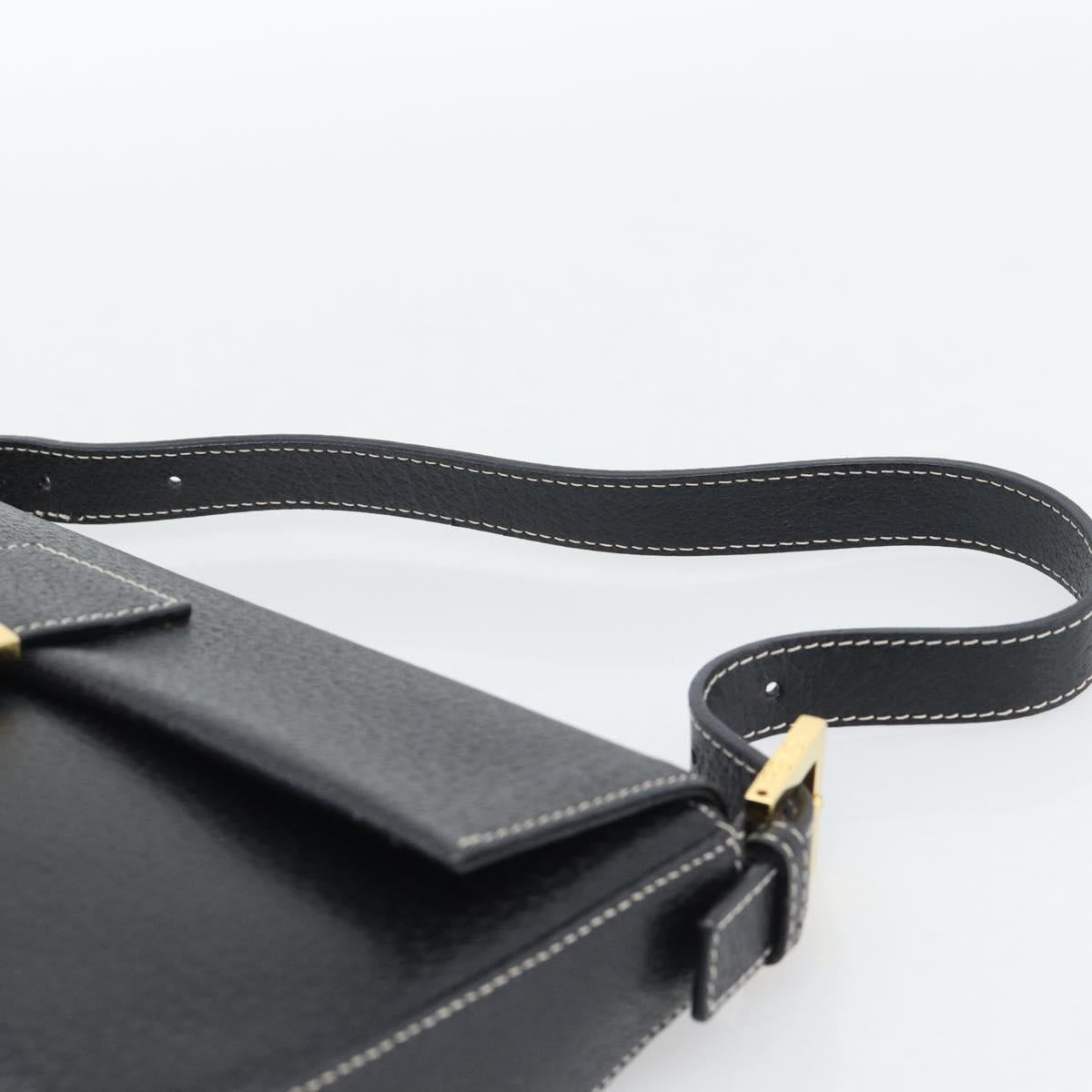 FENDI Mamma Baguette Shoulder Bag Leather Black Gold Tone Auth yk20692SM