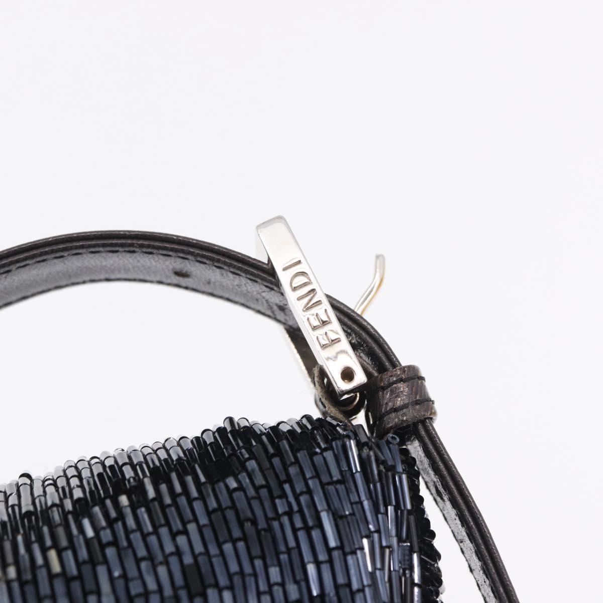 FENDI Mamma Baguette Shoulder Bag Beads Navy Silver Auth yk20696SAM