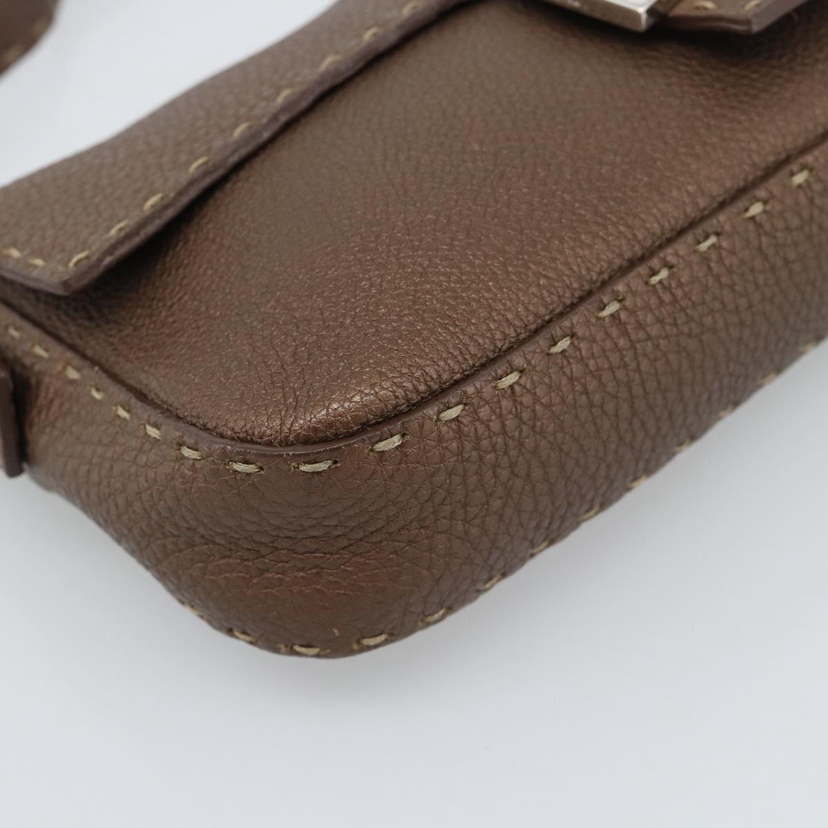 FENDI Celeria Mamma Baguette Shoulder Bag Leather Brown Silver Auth yk20699SAM