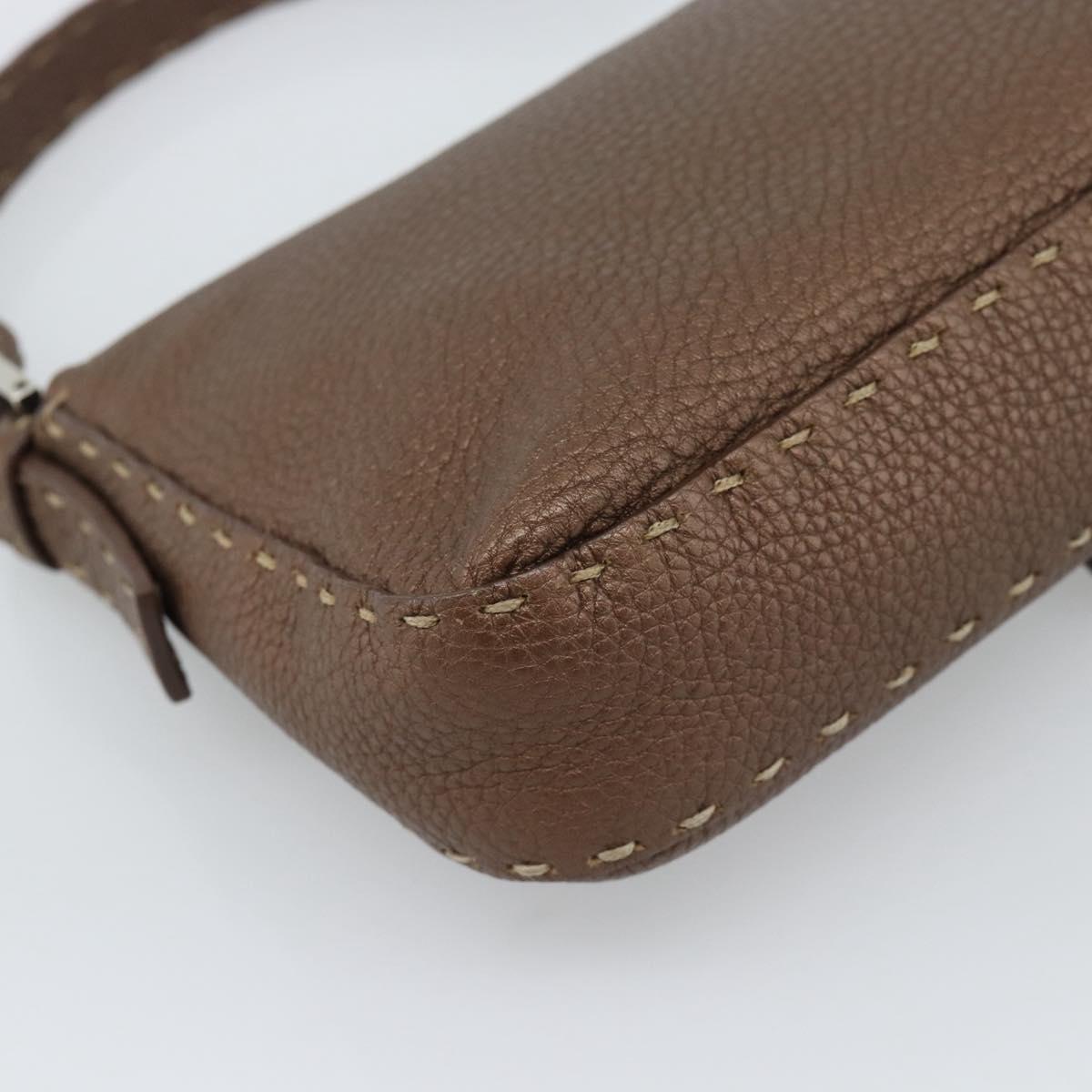 FENDI Celeria Mamma Baguette Shoulder Bag Leather Brown Silver Auth yk20699SAM