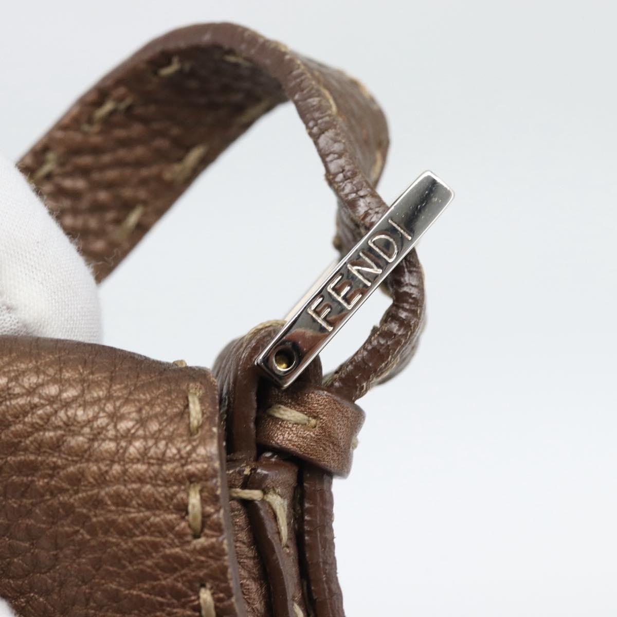 FENDI Celeria Mamma Baguette Shoulder Bag Leather Brown Silver Auth yk20699SAM