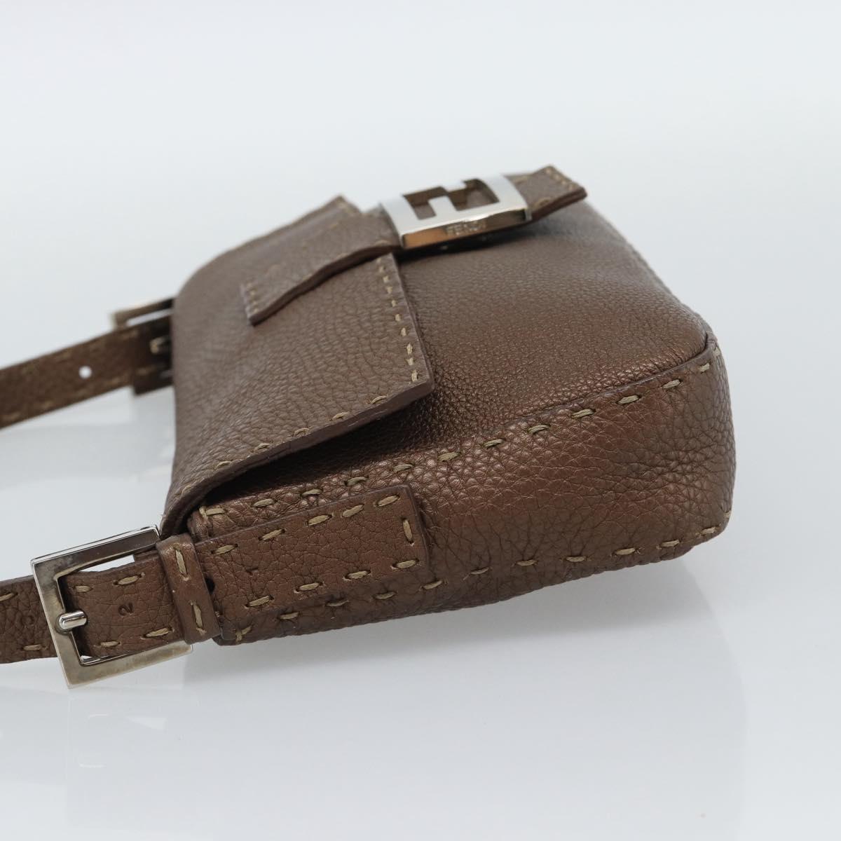 FENDI Celeria Mamma Baguette Shoulder Bag Leather Brown Silver Auth yk20699SAM