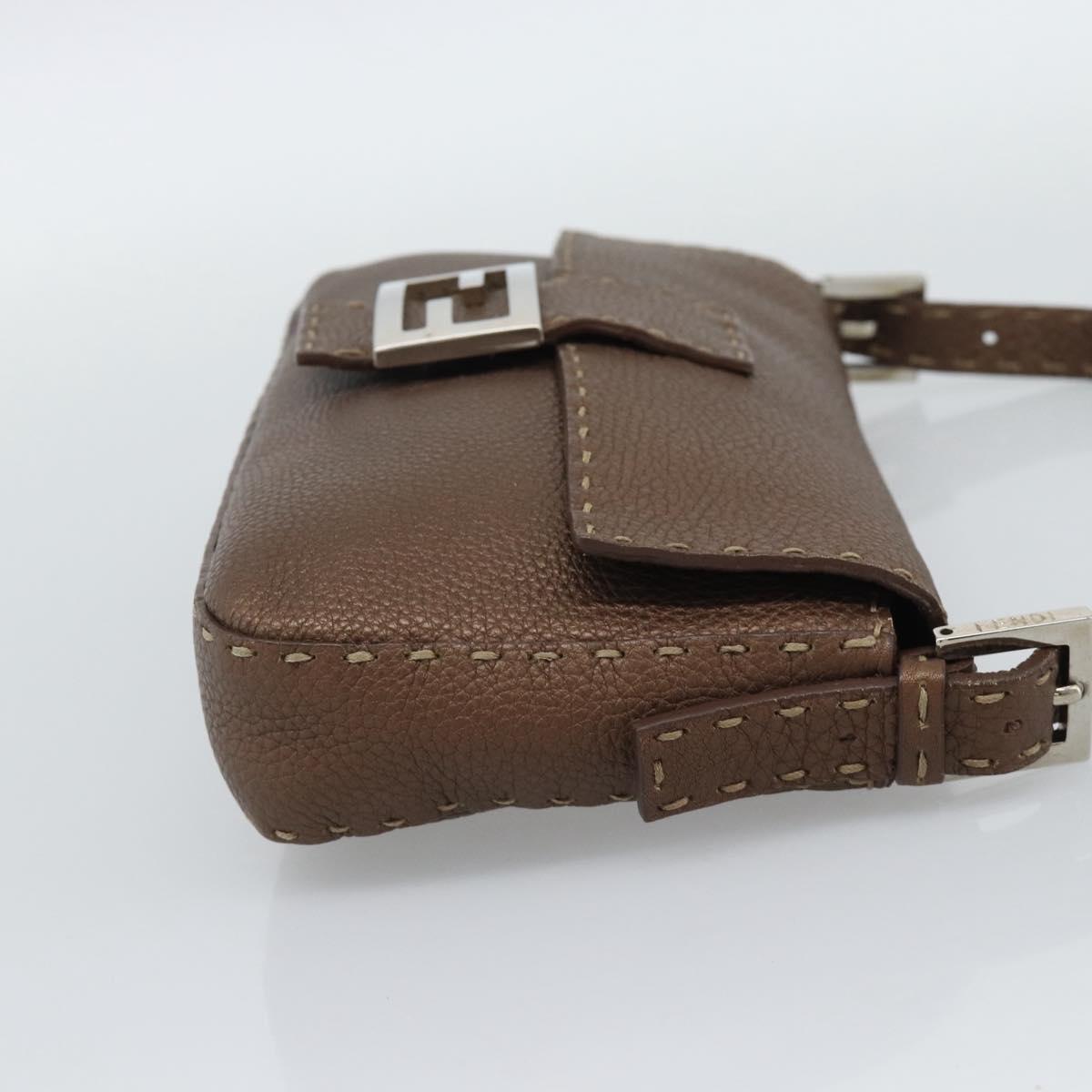 FENDI Celeria Mamma Baguette Shoulder Bag Leather Brown Silver Auth yk20699SAM
