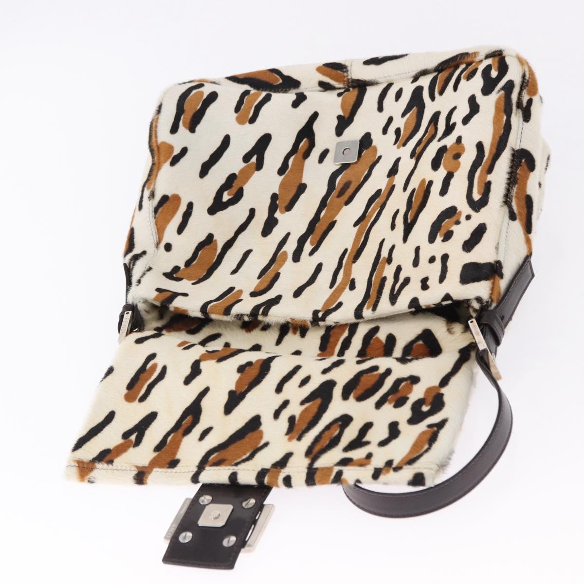 FENDI Leopard Mamma Baguette Shoulder Bag Harako White Silver Auth yk20700SAM