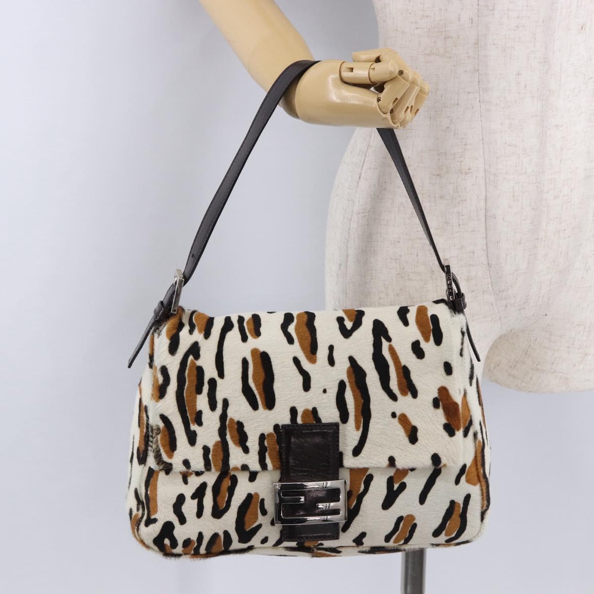 FENDI Leopard Mamma Baguette Shoulder Bag Harako White Silver Auth yk20700SAM