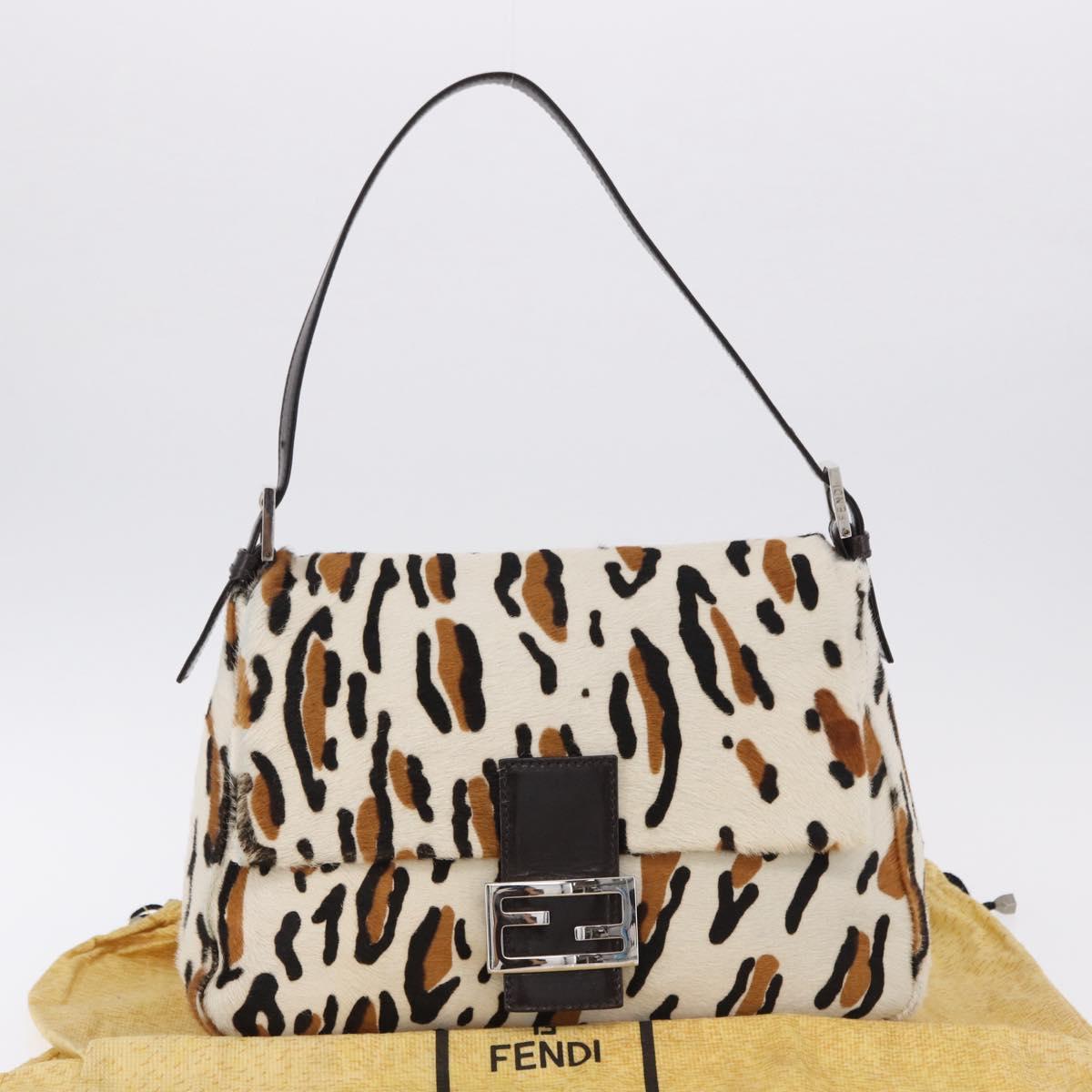 FENDI Leopard Mamma Baguette Shoulder Bag Harako White Silver Auth yk20700SAM