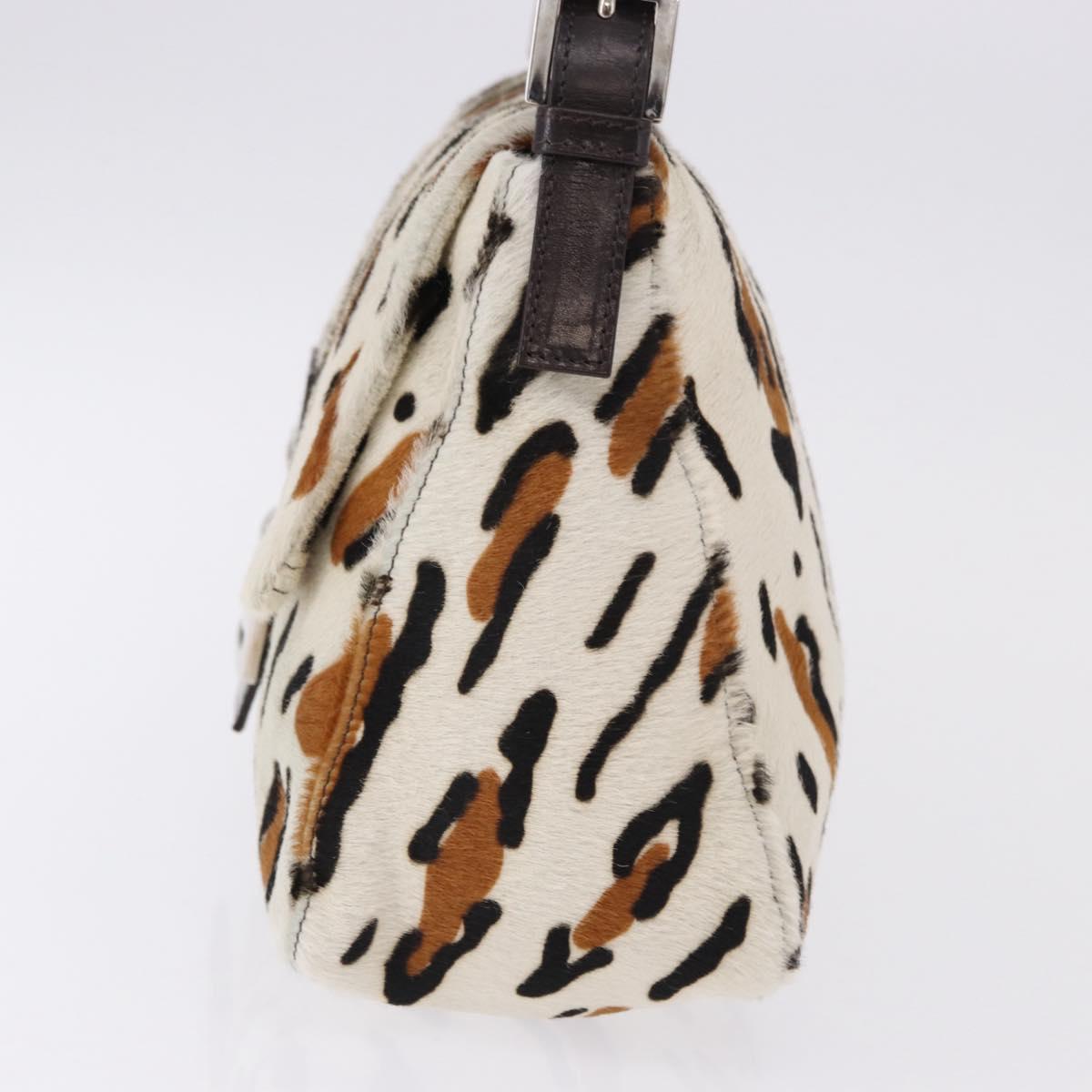 FENDI Leopard Mamma Baguette Shoulder Bag Harako White Silver Auth yk20700SAM
