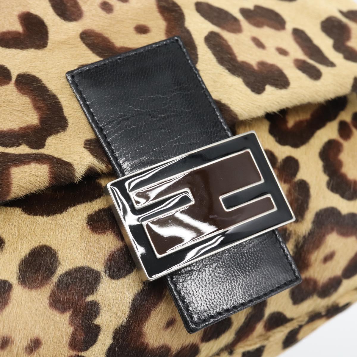 FENDI Mamma Baguette Shoulder Bag Harako leather Brown Silver Auth yk20701SAM