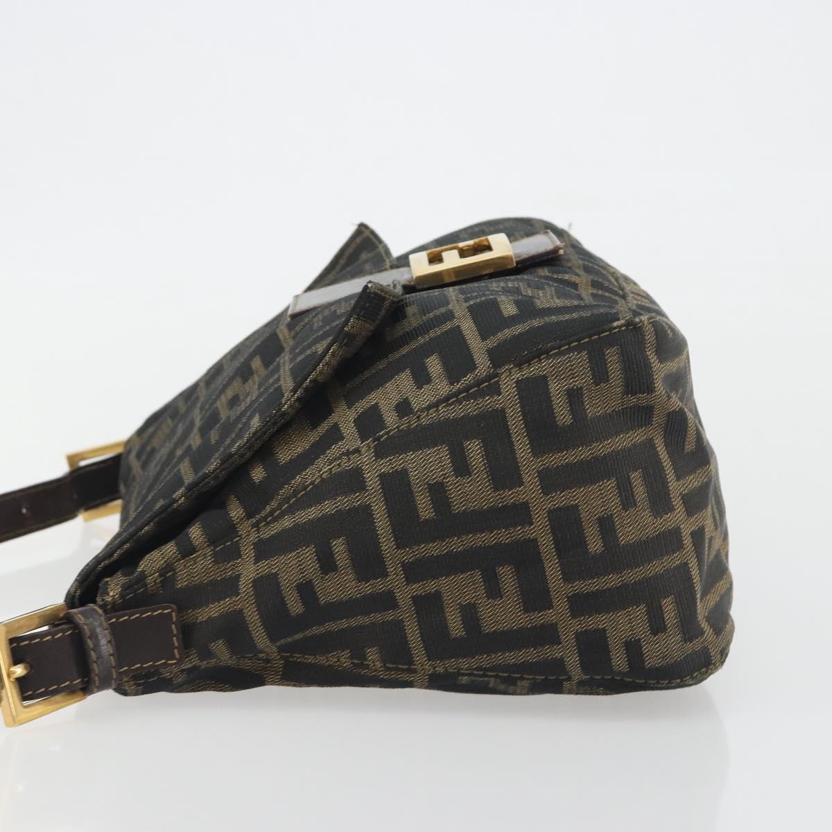 FENDI Zucca Canvas Mamma Baguette Shoulder Bag Brown Gold Tone Auth yk20702SAM