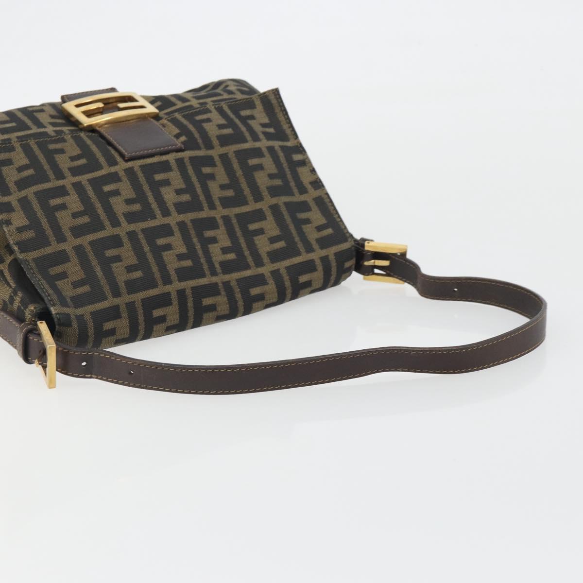 FENDI Zucca Canvas Mamma Baguette Shoulder Bag Brown Gold Tone Auth yk20702SAM