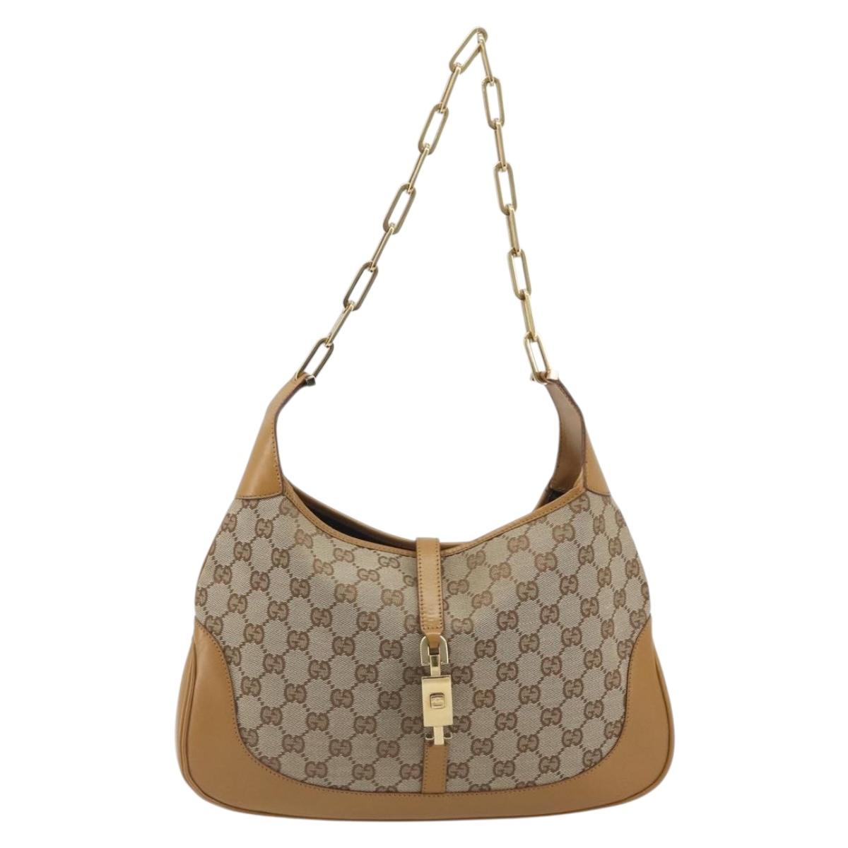GUCCI GG Canvas Jackie Chain Shoulder Bag Beige Gold 001-4015 Auth yk20704SAV