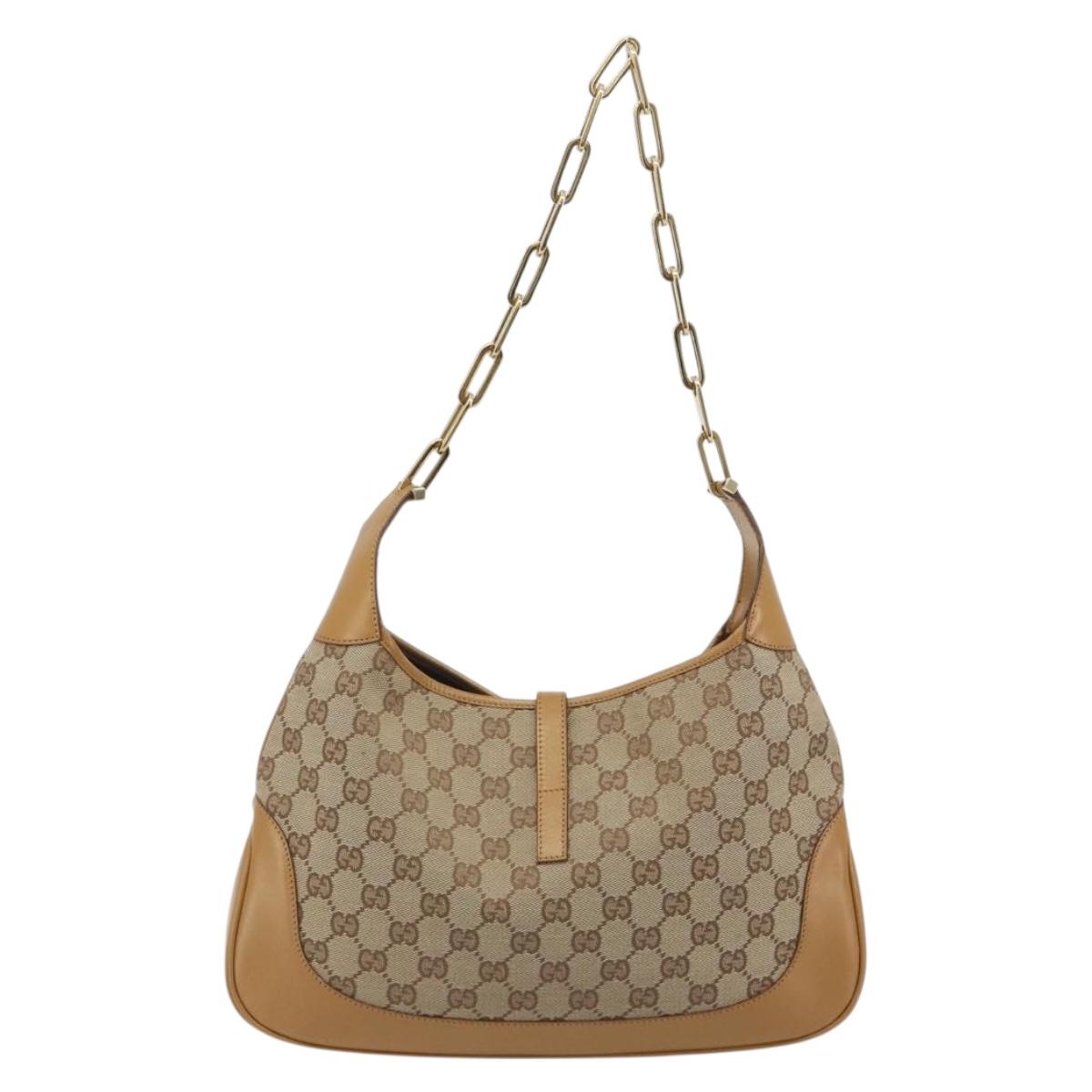 GUCCI GG Canvas Jackie Chain Shoulder Bag Beige Gold 001-4015 Auth yk20704SAV