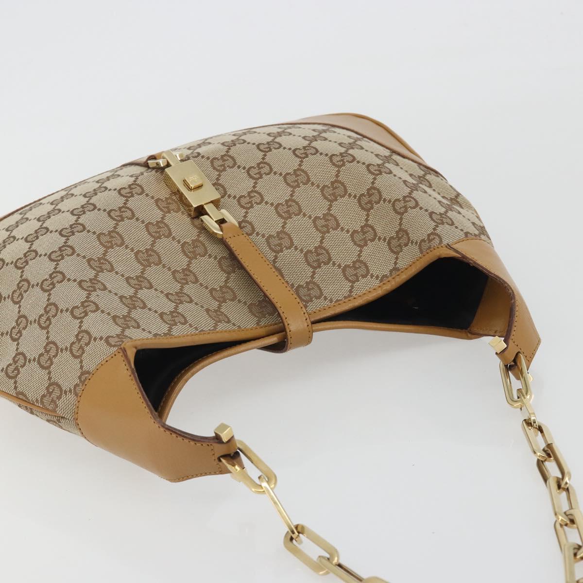 GUCCI GG Canvas Jackie Chain Shoulder Bag Beige Gold 001-4015 Auth yk20704SAV